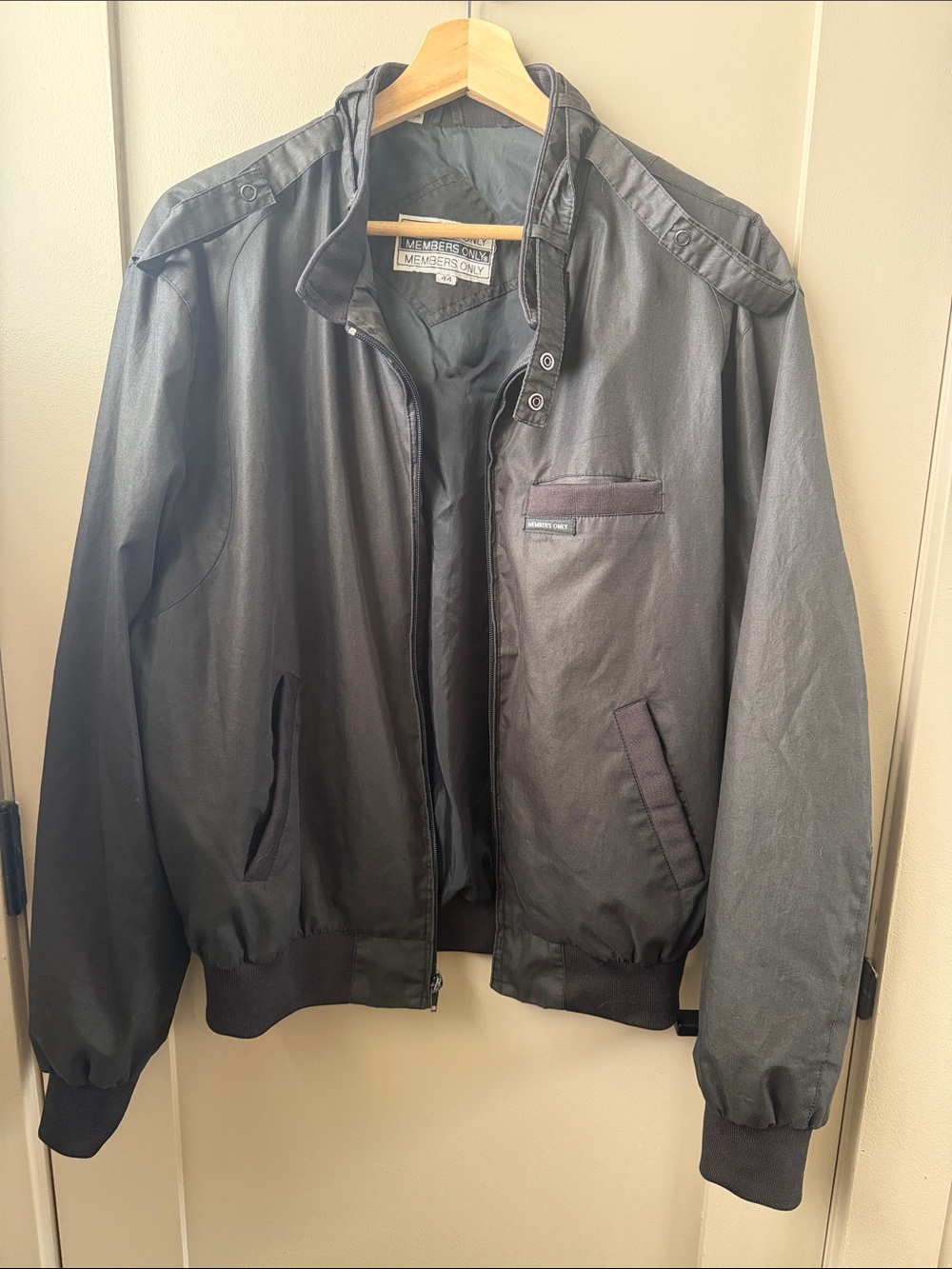 Members Only Black Satin-Style Bomber Jacket